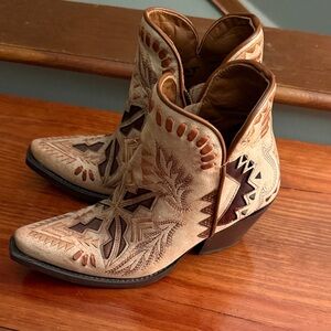 Ariat-Embroidered Tan Western Ankle Boots